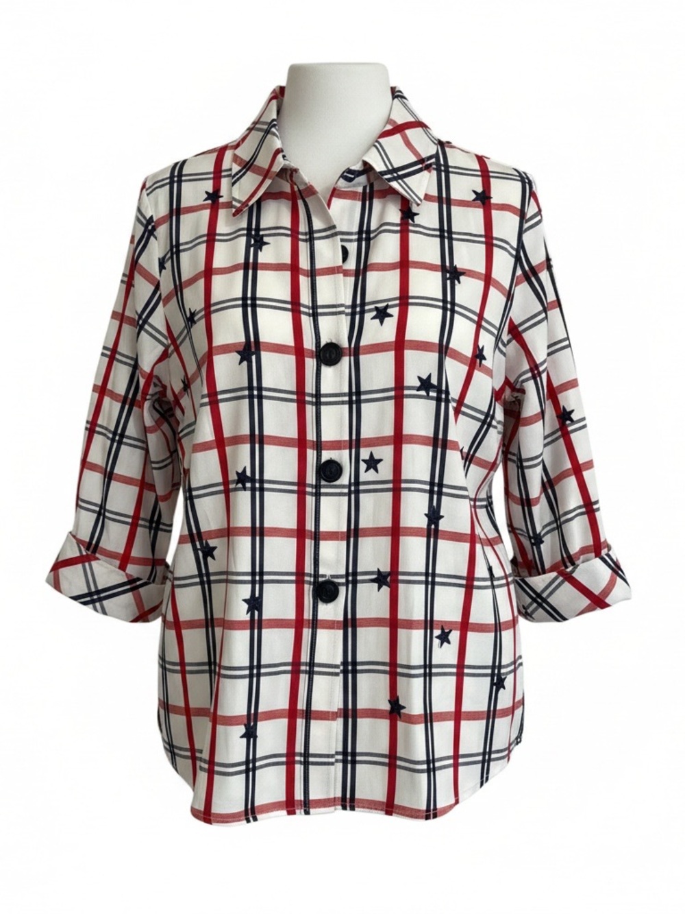 Classic Plaid Button-Up Shirt White with Red & Navy